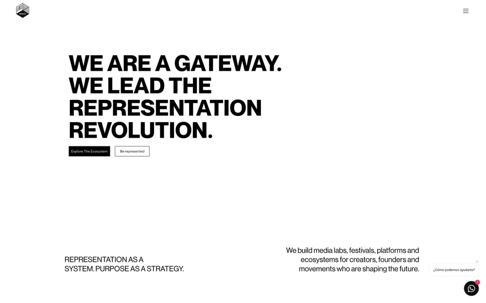 Screenshot of the Like Group Management homepage: 'We are a gateway. We lead the representation revolution.'