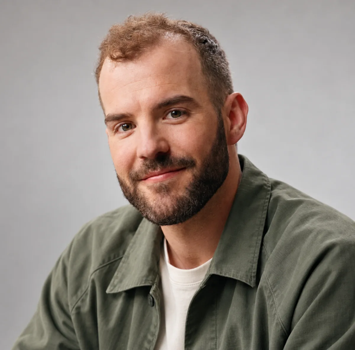 Close studio portrait of Matthew Karsten, three-quarter angle, smiling.